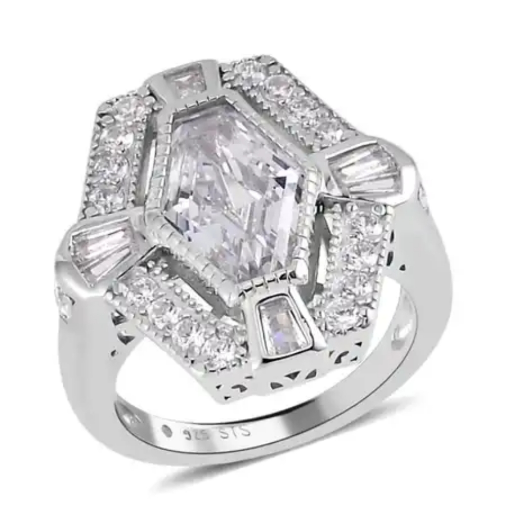 Lustrous Stella White CZ Vintage Style Platinum Over Sterling Silver